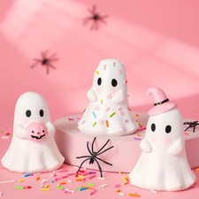 3 Pcs Pastel Halloween Ghost Figurines Pink White Cute Ghost Summer Halloween Ta picture