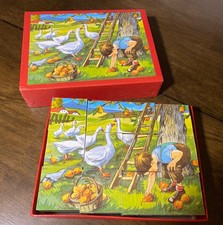 Vintage Wooden Toy Block Picture Puzzle  Children Farm Animals picture