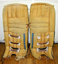 RARE VINTAGE ADAMS LEATHER ADULT/SENIOR HOCKEY GOALIE PADS,NHL QUALITY, NICE picture