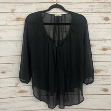 Pleoine Sheer Long Sleeve Career Front Tie Blouse M picture