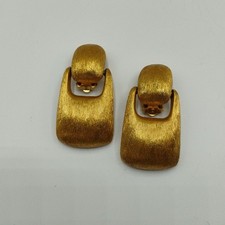 AK Anne Kline Vintage Chunky Gold Clip-On Earrings Door Knockers picture