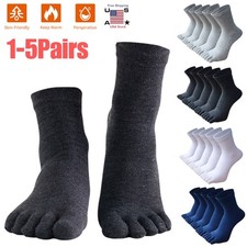 3-5× Men's Solid Color Straight-Toe Five Toe Socks Athletic Crew Ankle Socks USA picture