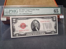 1928 $2 Two Dollar Banknote, Gem Uncirculated PMG 65, RED SEAL (Lot #4543) picture