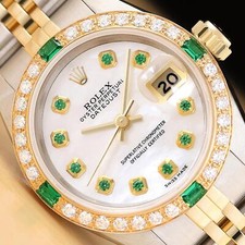 ROLEX LADIES DATEJUST 69173 MOTHER OF PEARL TSAVORITE DIAMOND 18K GOLD SS WATCH picture