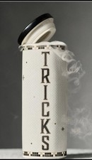 Anthropologie Bistro Tile Halloween Edition Tricks Canister White Black Cat picture