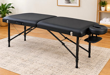 Massage Table Portable Foldable Adjustable Height Black Face Cradle Faux Leather picture