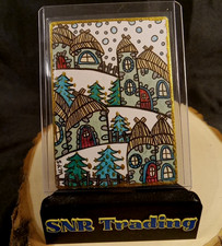 Winter Village ACEO Orig. Folk Art Card Hand Signed Ink Drawing Sabrina de Man picture