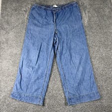     H&M Womens XL Blue Denim Wide Leg Pull On Drawstring Pants Jeans picture