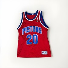 Vintage Champion Detroit Pistons #20 NBA Basketball Jersey Red Size 40 picture