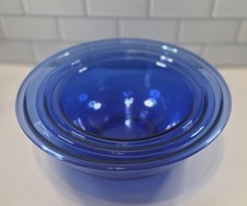 Vintage Set of 3 PYREX Cobalt Blue  Nesting Mixing Bowls picture