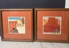 Vintage 1987 Amado Maurillo Peña Jr El Taller Gallery Framed Promo Pair picture