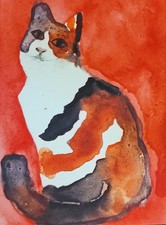 Cat ACEO  Art Card. Fine Art Print from  Original Watercolor picture