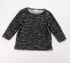 Chico's Women's Sweater Size 1 Black Fuzzy Textured 3/4 Sleeve Lightweight picture
