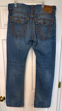 True Religion Men’s Relaxed Straight Blue Denim Jeans Medium Wash 5-Pocket picture
