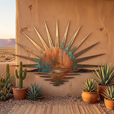 Southwestern Metal Sun Wall Art, Desert Patio Decor, Outdoor Sunburst Sculpture picture