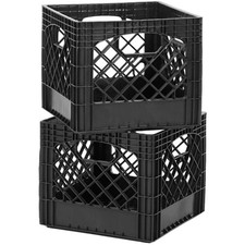 Black Milk Storage Crate 2-Pack Stackable Durable Plastic Utility Box picture
