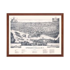 Old Map of Spokane Falls, WA 1884 - Vintage Spokane Falls Wa picture