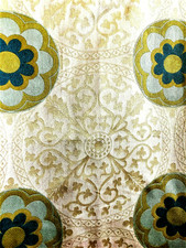 Robert Allen Damask Geometric Floral Upholstery Fabric Beige Aqua Blue 27 x 17.5 picture