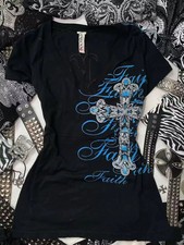 Women Gothic Cross Graphic T Shirt Y2K Faith Streetwear Top picture