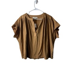 Loft Brown Mixed Media Boxy Oversized Blouse Size Large NWT picture
