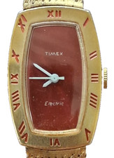 VINTAGE TIMEX ELECTRIC WRISTWATCH BARREL-SHAPE VIBRANT RED DIAL WATCH picture