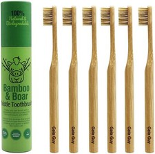 Gaia Guy - Natural Bristle Bamboo Toothbrush - Totally Biodegradable - 6-Pack picture