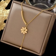 316L Stainless Steel Flower Pendant Long Chain Necklace for Women Jewelry picture