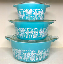 Rare Pyrex Butterprint 473, 474, 475 casseroles with Rare HTF turquoise 474  picture