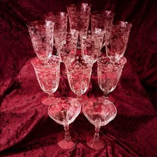 Tiffin Cherokee Rose #17403 Etched Glass Stemware 12 Pc Vintage Set picture