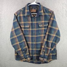 Orvis Classic Collection Mens Large Plaid Flannel Shirt Jacket Blue Gold Cotton picture