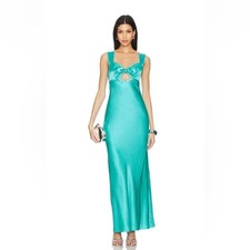 Saloni Lina Long Silk Dress in Atlantis (blue aquamarine) picture