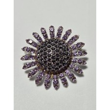Vintage signed Napier Purple Lilac Rhinestone Flower Brooch Gold Tone Pin picture