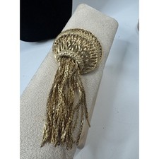 Vintage Monet Gold Tone Tassel Brooch Jellyfish Basketweave Statement Pin picture