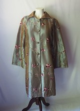 Vtg Bernie Of New York Silk Blend Taffeta Formal Long Coat Floral Embroidered M picture