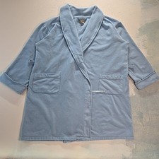 VTG L.L. Bean Soft Fleece Robe Loungewear Women L Lt Blue LL Shawl Collar Pocket picture