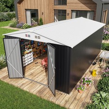 10x16FT Outdoor Metal Storage Shed with 4 Air Vents ,Lockable Door, White Roof picture