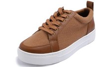 FEVERSOLE Women's Vegan Leather Platform Sneakers Camel Faux Woolen Size 9 M US picture