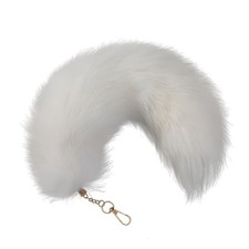Iivos Fluffy Therian Fox Tail About 16-18 inches, Golden Buckle White picture