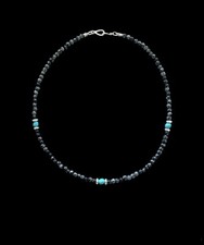 Native American Snowflake Obsidian & Kingman Turquoise Necklace picture