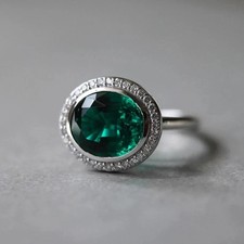 5.70 Ct Oval  Cut Natural Emerald & Diamond Wedding Ring 14K White Gold picture