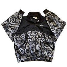Vintage Nike Womens Medium Windbreaker Grey Tag 90s Y2K Geometric Stars Swirls picture