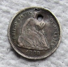 1868-S Seated Liberty Silver Half Dime Rare Key Date VF / XF Holed Corroded picture