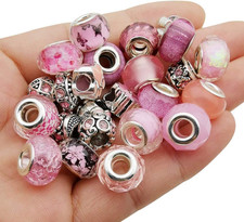 European Style Charm Beads 50PCS Large Hole Resin Metal Jewelry DIY Pink Beads picture