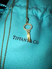 Tiffany & Co. 18k Yellow Gold Diamond Key Pendant Necklace Cable Chain picture