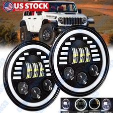 Newest 130W 7'' Inch Round LED Headlights Hi/Lo Halo for Jeep Wrangler JK TJ CJ picture
