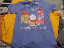 Simply Southern Womens T Shirt Strawberry Shortcake NWT Sz S Periwinkle Blue picture