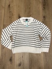 Stitch Fix Bobeau Cream & Gray Stripe Knit Cropped Pullover Sweater Size XL NWT picture