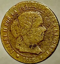1868 Spanish Coin Queen Isabella II 1/2 Half Escudo Centimo Scarcer Type Spain picture
