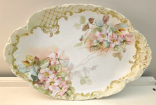 1898 H & Co Haviland Limoges Floral Signed Hand Painted Platter Oval 15.5
