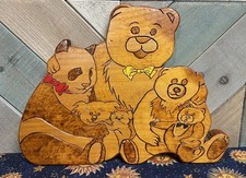 VTG Wooden Bear Family Handmade Unique Folk Art Carved Wall Hanging Plaque  picture
